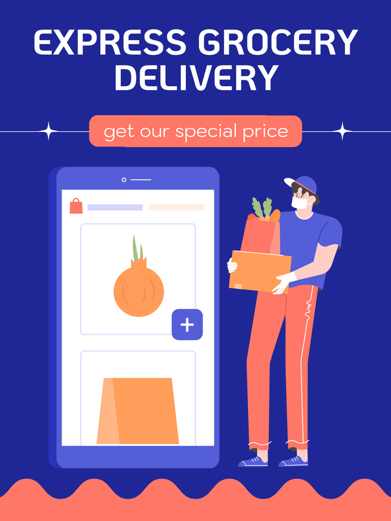 Grocery Delivery Services Ad with Courier Poster US Modelo de Design
