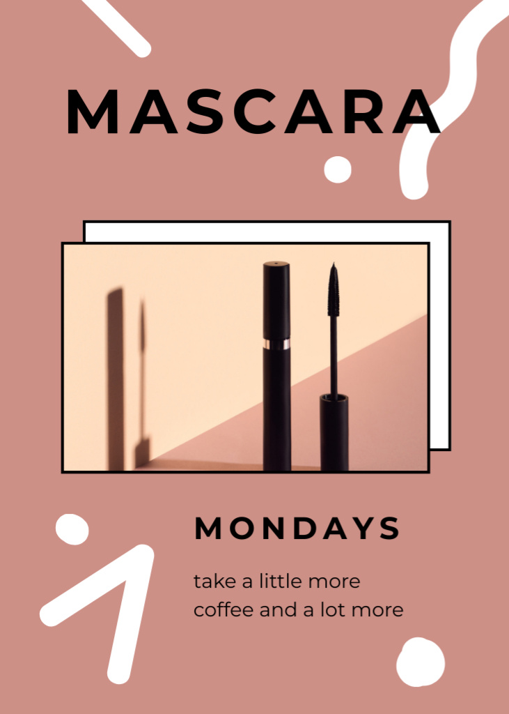 Black Mascara Tube With Quote About Mondays In Pink Postcard 5x7in Vertical Πρότυπο σχεδίασης