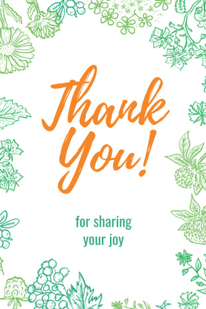 Thank you card on Greens Frame Postcard 4x6in Vertical Design Template