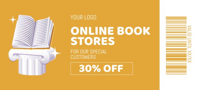 Online Bookstore Offer With Discounts For Customers Coupon 3.75x8.25in Design Template
