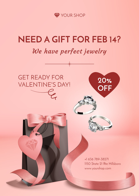 Precious Rings Discount Offer on Valentine's Day Poster Šablona návrhu
