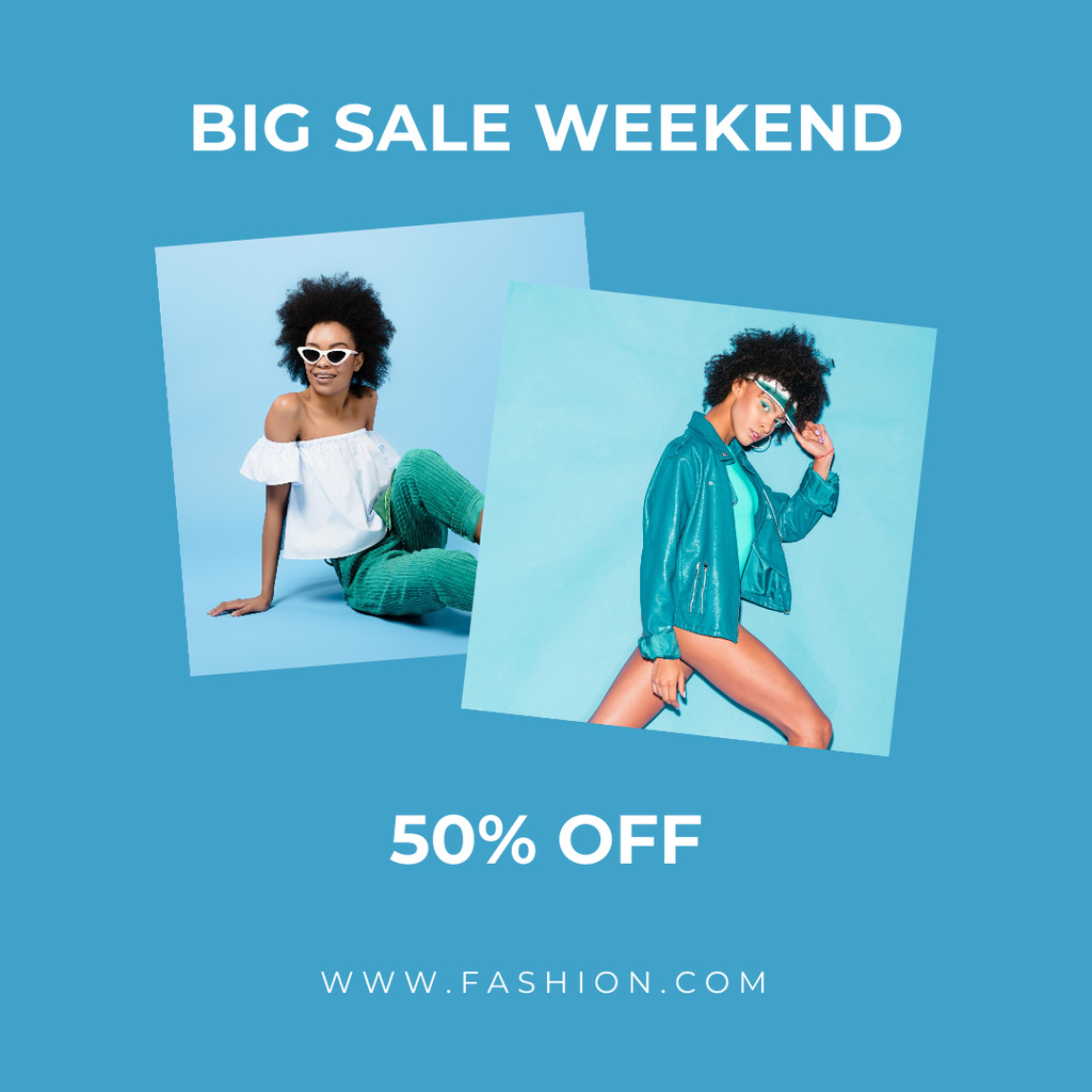 Platilla de diseño Fashion Weekend Sale Announcement with Stylish Girl Instagram