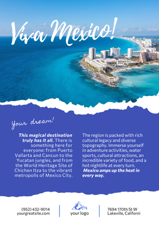 Travel Tour in Mexico on Blue Poster A3 – шаблон для дизайна