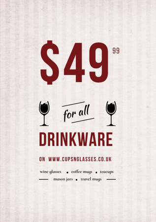 Drinkware Sale Glass with red wine Flyer A7 Design Template