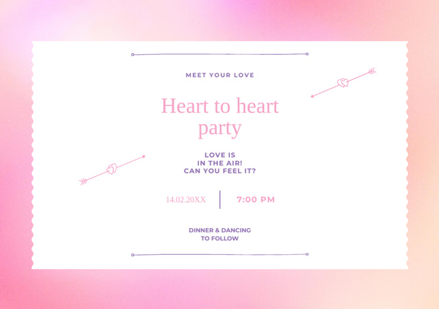 Heart to Heart Party Announcement on Pink Gradient Flyer A5 Horizontalデザインテンプレート