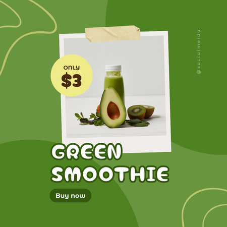 Designvorlage Avocado Juice Promotion with Bottle of Smoothie für Instagram