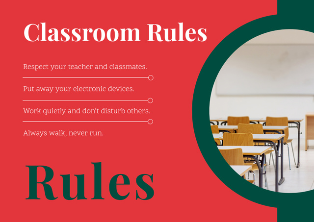 Platilla de diseño Empty Classroom with Tables on Red Poster B2 Horizontal