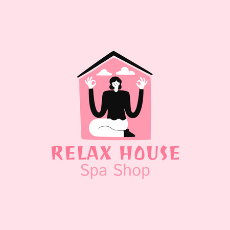 Spa Salon Services Ofer with Meditating Woman Logo Design Template