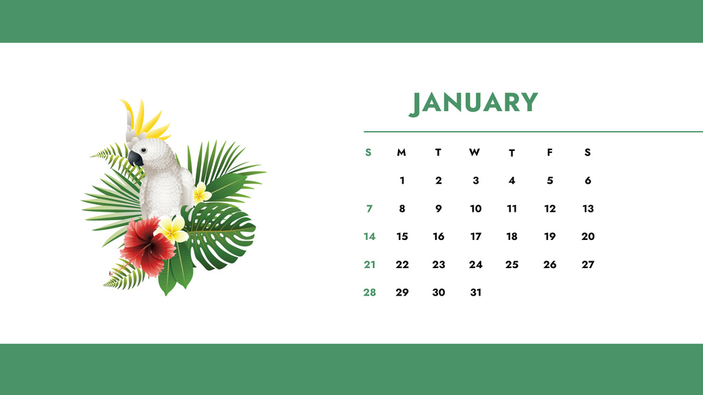 Illustration of Cute Tropical Birds Calendar Design Template