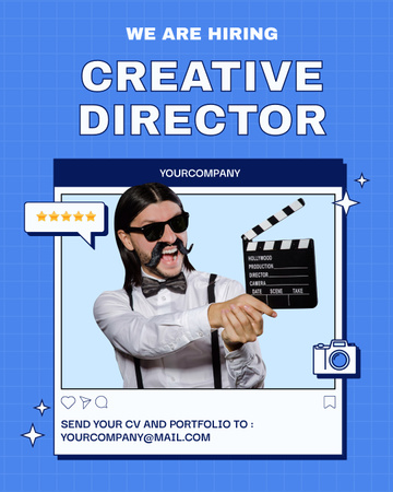 Creative Director Hiring Ad on Blue Instagram Post Vertical Design Template