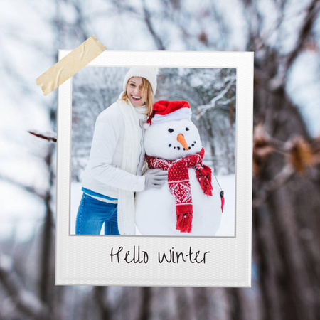 Woman with Snowman in Winter Instagram Design Template