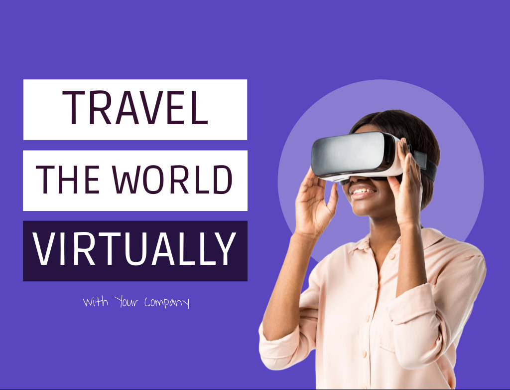 Plantilla de diseño de Travel the World in VR Glasses Postcard 4.2x5.5in 