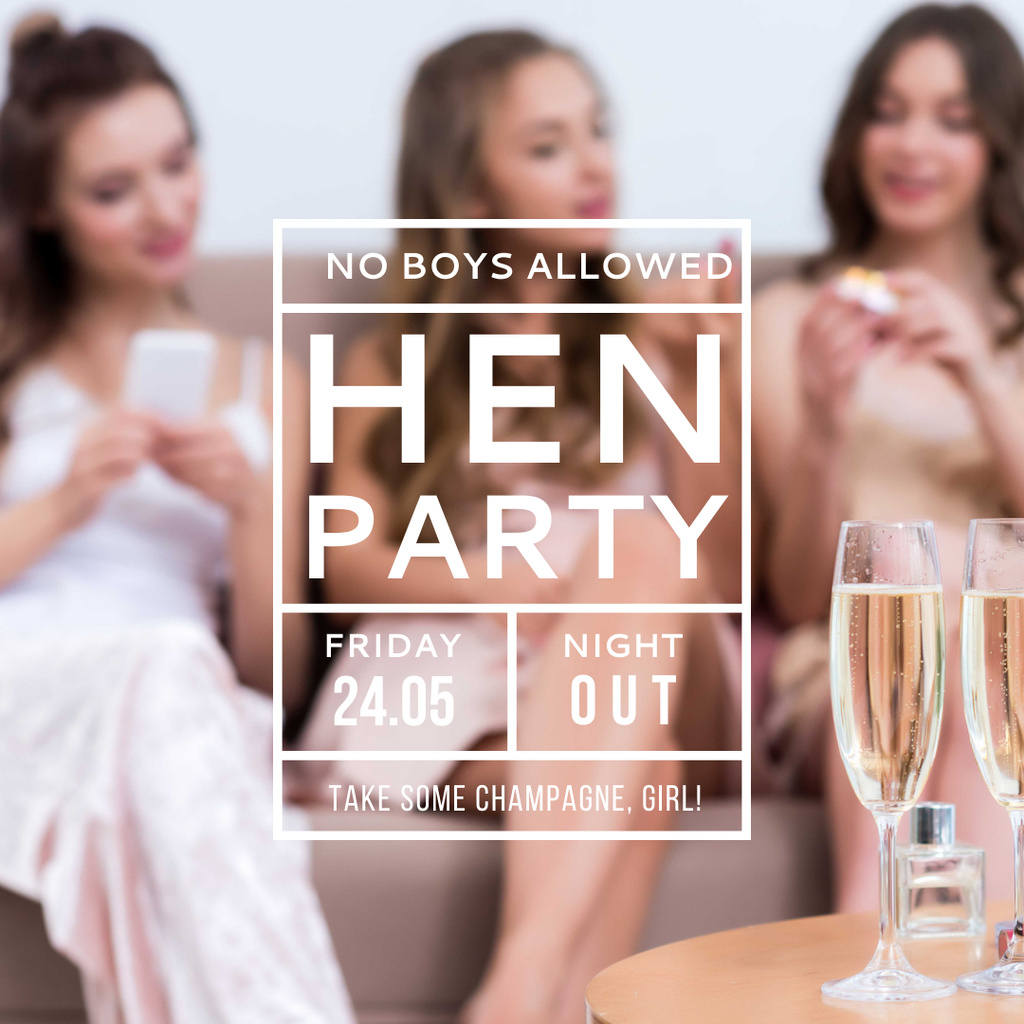 Hen party for girls with Girls drinking champagne Instagram Design Template