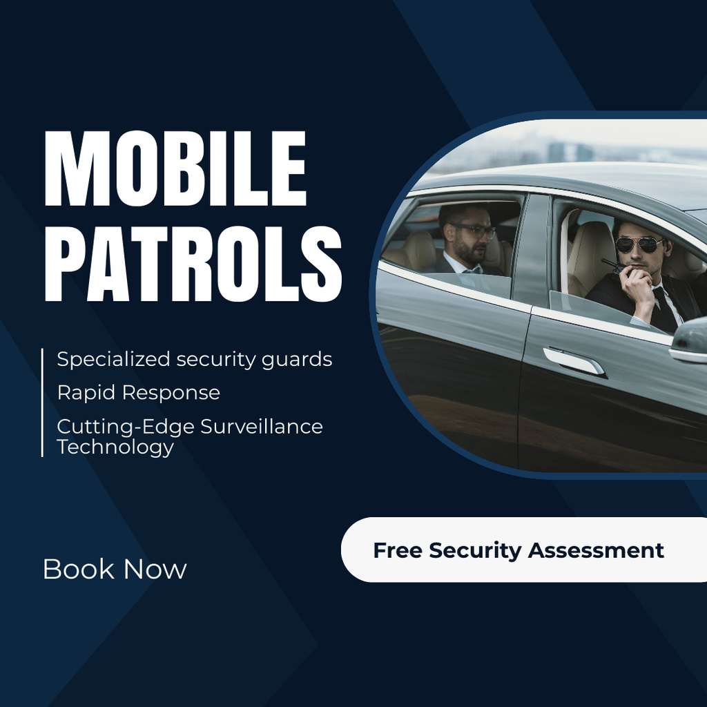 Template di design Mobile Guard Patrols and Free Security Assessment Instagram