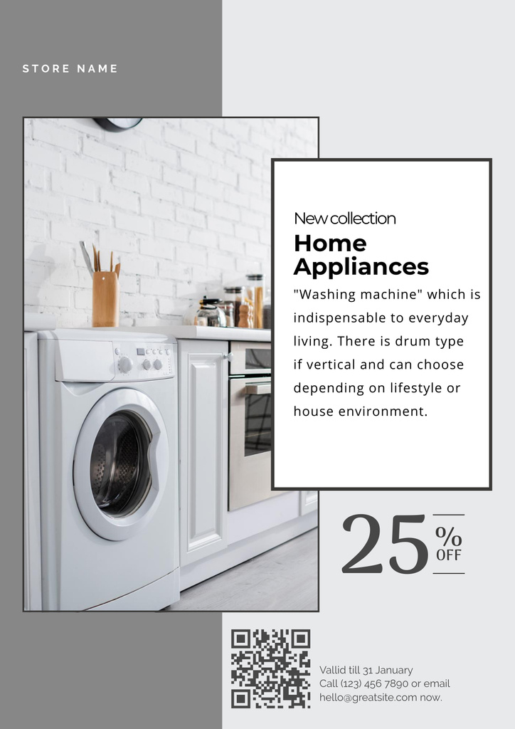 Home Appliances Discount Grey and White Poster Πρότυπο σχεδίασης