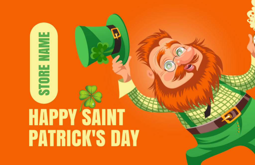 Enthusiastic St. Patrick's Day Message In Orange Thank You Card 5.5x8.5in Design Template