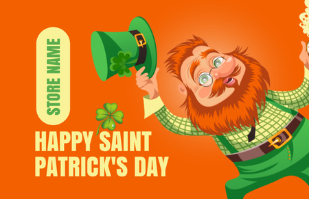 Happy St. Patrick's Day Greeting with Red Bearded Man Thank You Card 5.5x8.5in Design Template