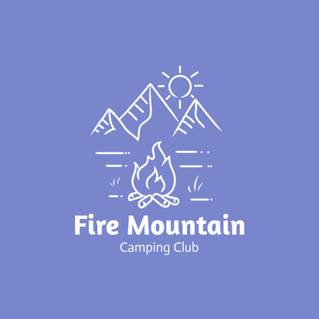 Camping Club Emblem With Fire In Violet Logo Design Template