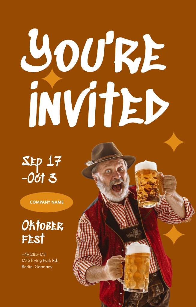 Plantilla de diseño de Exuberant Oktoberfest Festivities Happening Soon Invitation 4.6x7.2in 