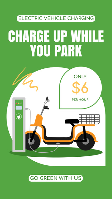 Designvorlage Charging for Electric Scooter in Parking Lot für Instagram Story