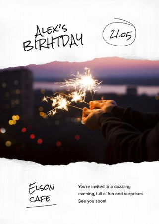 Birthday Party Announcement with Bright Sparkles Invitation Tasarım Şablonu