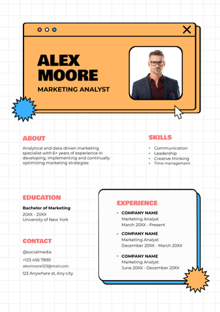 Experience in Marketing Analysis Resume Design Template