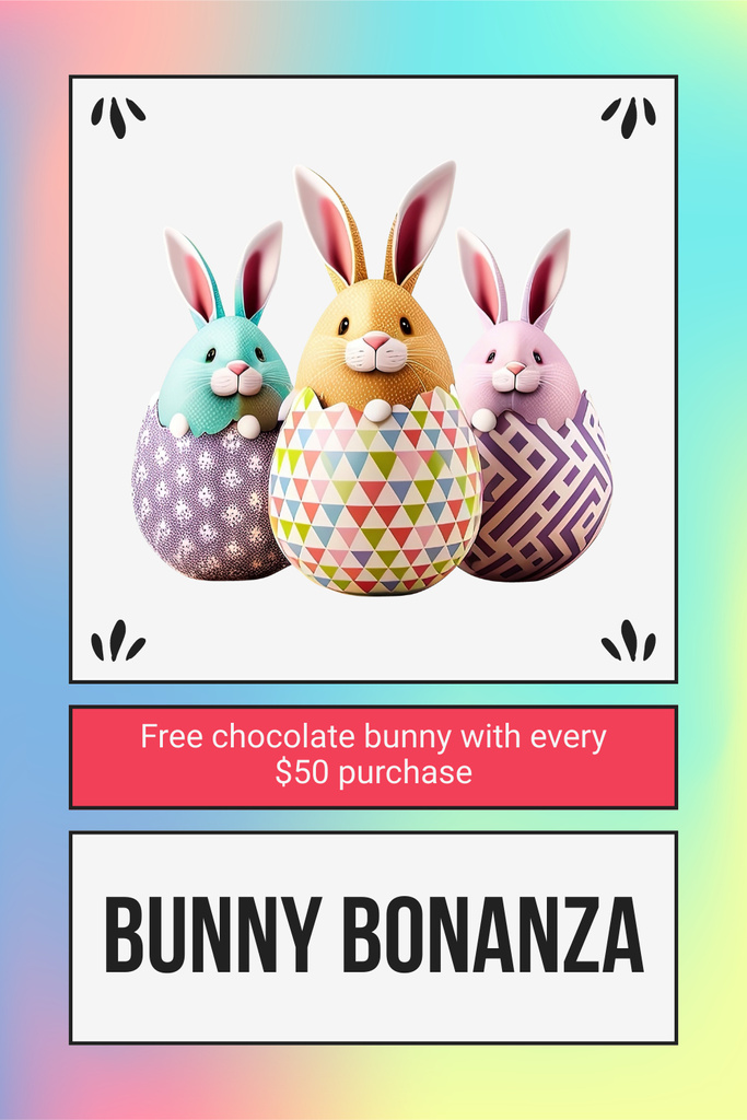 Easter Offer with Little Bunnies in Eggs Pinterest Design Template