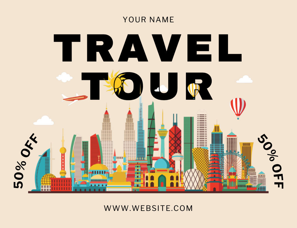 Travel Tours Sale by Agency Thank You Card 5.5x4in Horizontal Design Template