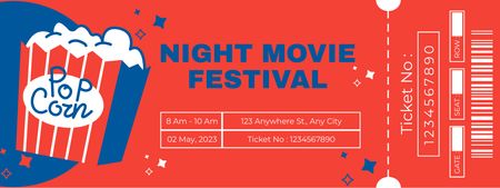 Film Night Announcement with Popcorn Ticket Design Template