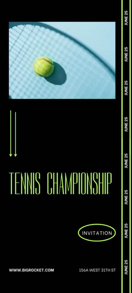 Tennis Championship Announcement on Black Invitation 9.5x21cm Šablona návrhu