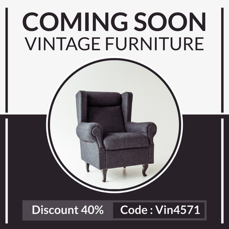 Designvorlage Bequemer Sessel zum ermäßigten Preis mit Promo-Code im Antiquitätengeschäft für Instagram AD