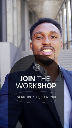 Workshop Announcement with Confident Businessman Instagram Video Story Modelo de Design