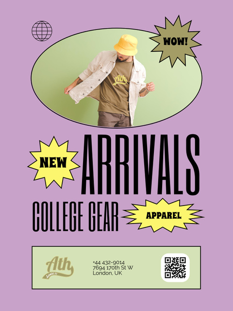 College Apparel and Merchandise Offer with Stylish Student Poster US – шаблон для дизайна