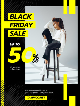 Plantilla de diseño de Black Friday Sale with Woman in Monochrome Clothes Poster US 