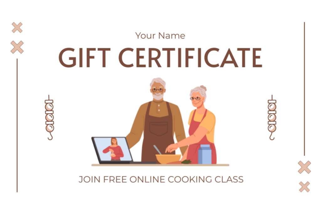 Ontwerpsjabloon van Gift Certificate van Gift Voucher Offer for Online Cooking Courses