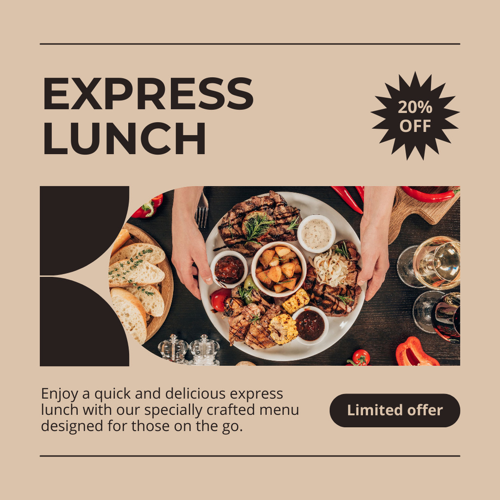 Express Lunch Discount Ad with Tasty Meal Instagram AD Tasarım Şablonu