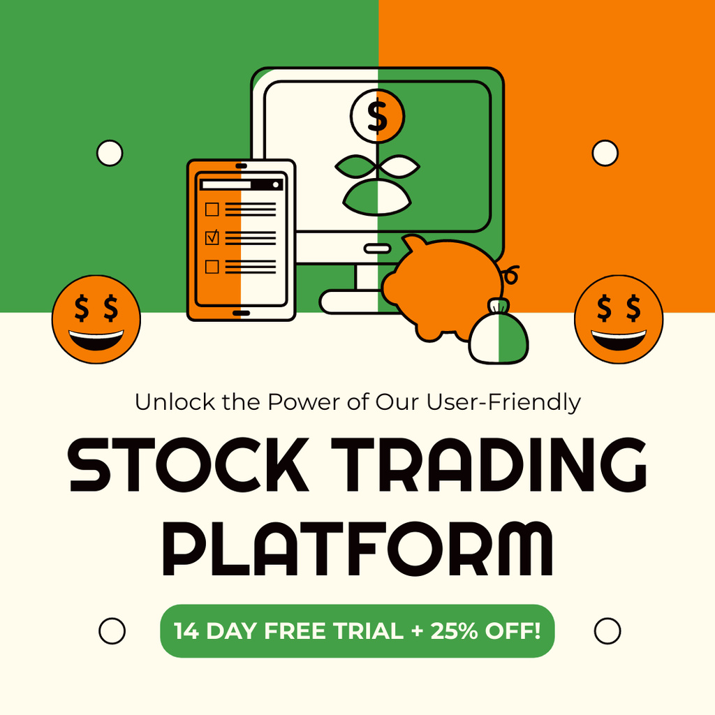 Discount Announcement on Stock Platform with Funny Emoticons Instagramデザインテンプレート