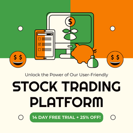 Discount Announcement on Stock Platform with Funny Emoticons Instagram Design Template