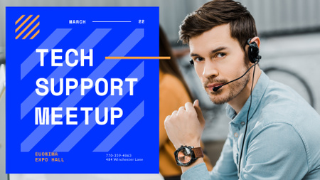 Tech Conference announcement Customers Support Consultant in headset FB event cover Design Template
