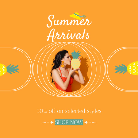 Chegadas da moda de verão laranja Instagram Modelo de Design