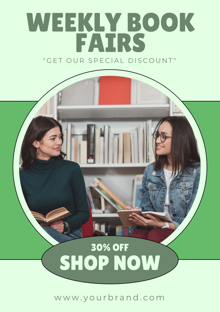 Weekly Book Fair Ad on Green Posterデザインテンプレート