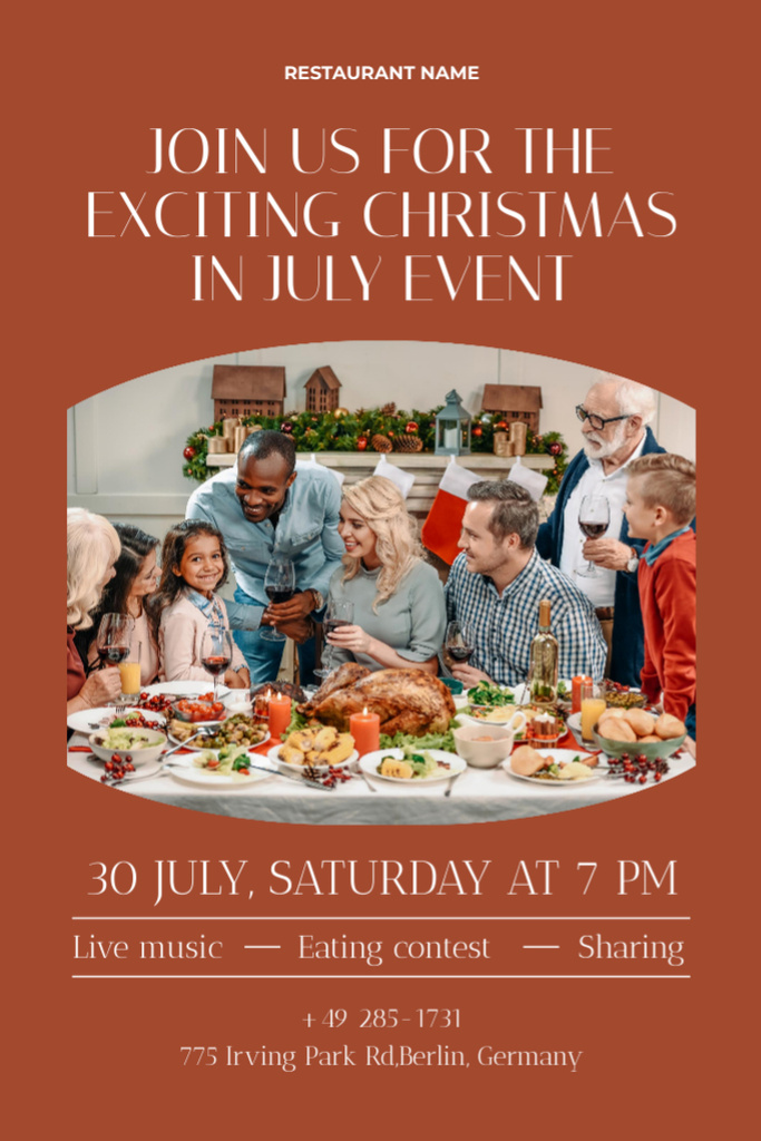 Happy Family at Christmas Table in July Flyer 4x6in Design Template