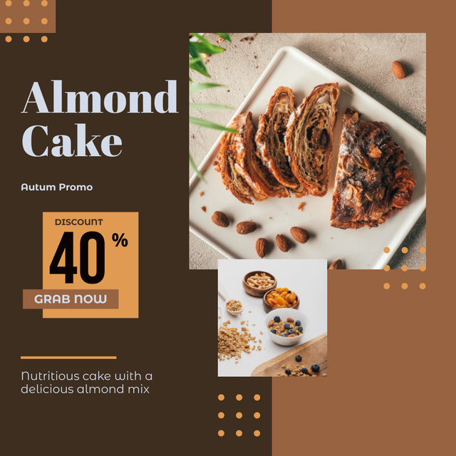 Pastry Offer with Almond Cake Instagram Tasarım Şablonu