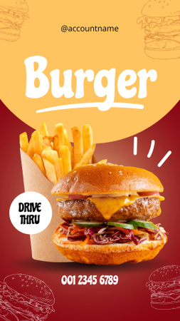 Street Food Offer with Tasty Burger and French Fries Instagram Story Design Template