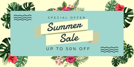 Template di design Summer Sale Ad with Tropical Pattern Twitter