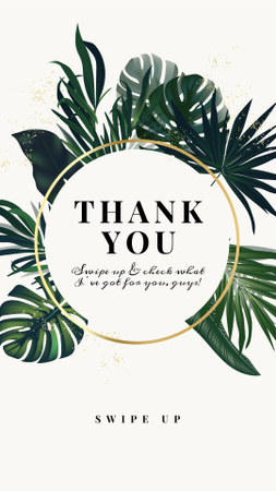 Plantilla de diseño de tarjeta de agradecimiento con hojas tropicales Instagram Story 