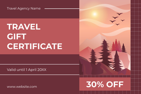 Travel Voucher with Illustration of Mountain Landscape Gift Certificate Design Template