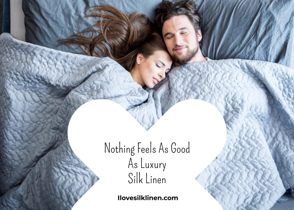 Ontwerpsjabloon van Postcard 5x7in van Couple Resting In Bed With Silk Bed Linen