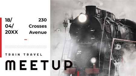 Train Travel event announcement with Old Steam Train FB event cover Design Template
