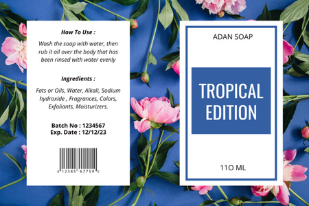Organic Soap With Flowers And Instructions Label Design Template